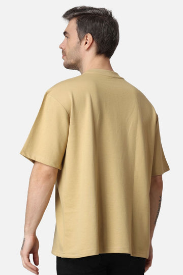 Beige Plain Oversized Drop Shoulder T-Shirt