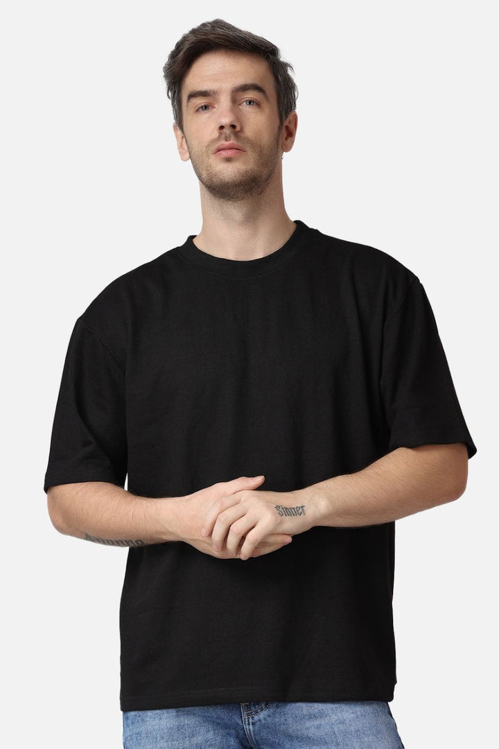 Black Plain Oversized Drop Shoulder T-Shirt For men 