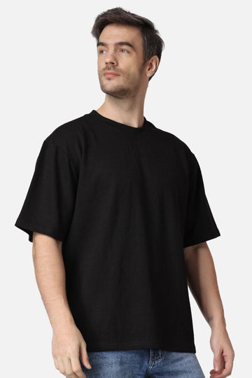 Men Plain Oversized Drop Shoulder T-Shirt in Black Color