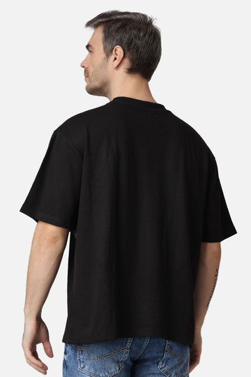 Black Plain Oversized Drop Shoulder T-Shirt for men