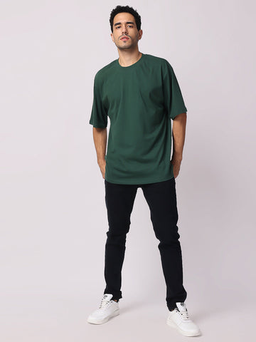 Bottle Green Plain Oversized Drop Shoulder T-Shirt for men