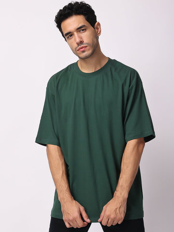 Bottle Green Plain Oversized Drop Shoulder T-Shirt for men