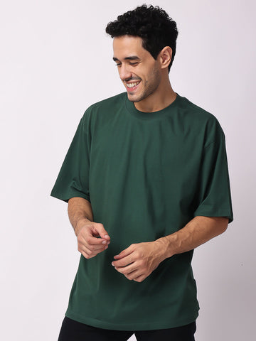 Buy Men’s Bottle Green Oversized T-Shirt – Casual Drop Shoulder Fit