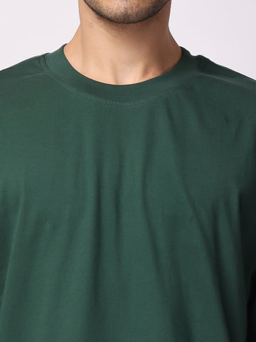 Bottle Green Plain Oversized Drop Shoulder T-Shirt men