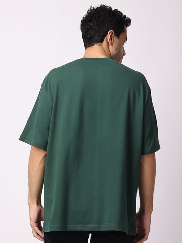 Bottle Green Plain Oversized Drop Shoulder T-Shirt for men