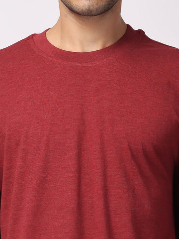 buy Brown Milange Plain Oversized Drop Shoulder T-Shirt for men