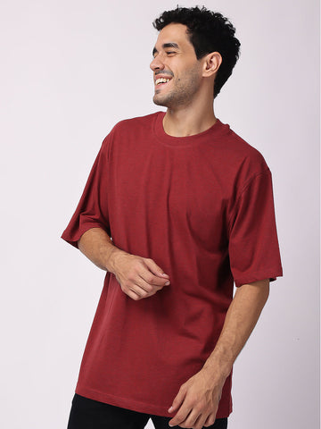 Brown Milange Plain Oversized drop shoulder t shirt for gym