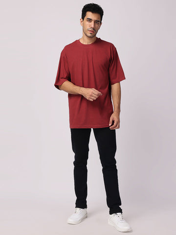 Men Milange  Plain Oversized Drop Shoulder T-Shirt Online 