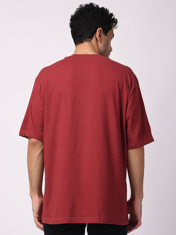 Brown Milange Plain Oversized Drop Shoulder T-Shirt