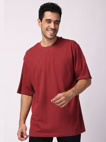 Brown Milange Plain Oversized Drop Shoulder T-Shirt for men