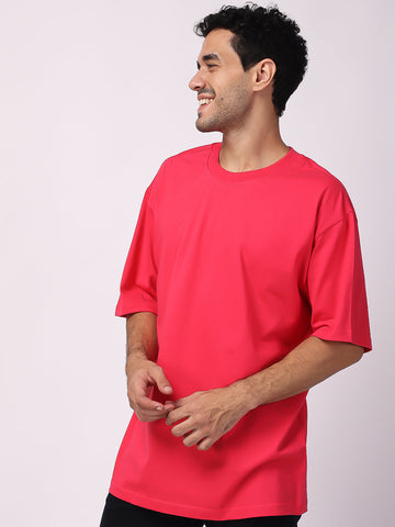 Buy Megenta Dark Plain Oversized Drop Shoulder T-Shirt