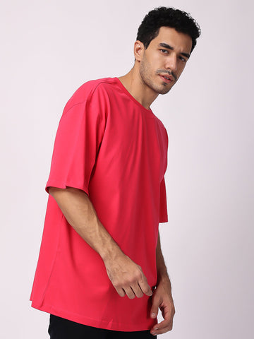 Megenta Dark Plain Oversized Drop Shoulder T-Shirt 