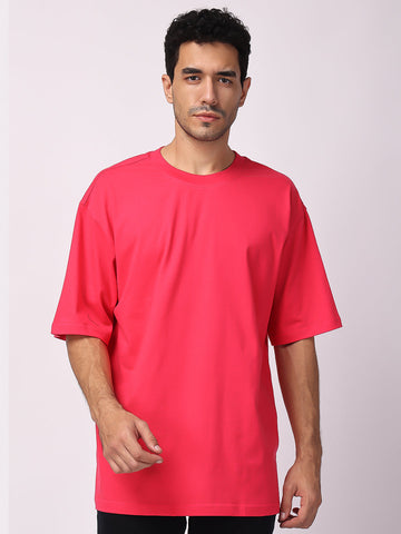 Magenta Dark Plain Oversized Drop Shoulder T Shirt