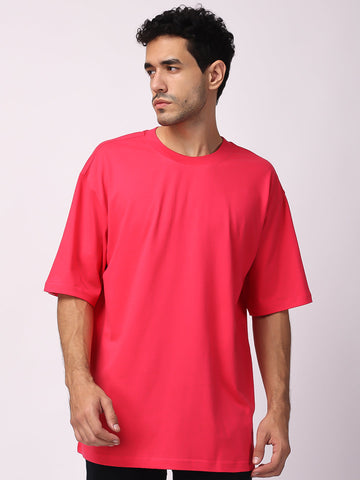 Buy Megenta Dark Plain Oversized Drop Shoulder T-Shirt