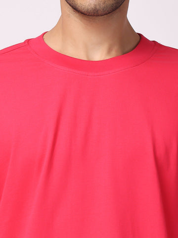 Megenta Dark Plain Oversized Drop Shoulder T-Shirt