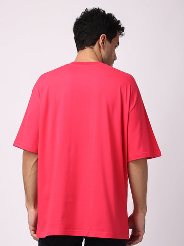 Buy Megenta Dark Plain Oversized Drop Shoulder T-Shirt 