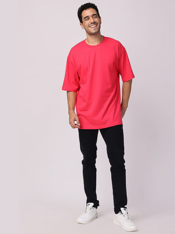 MEGENTA DARK PLAIN OVERSIZED DROP SHOULDER T-SHIRT men