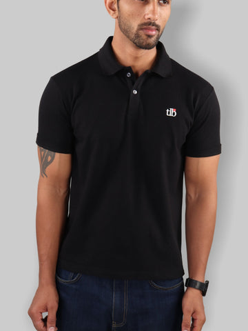 Men Black Polo Neck T-Shirt 