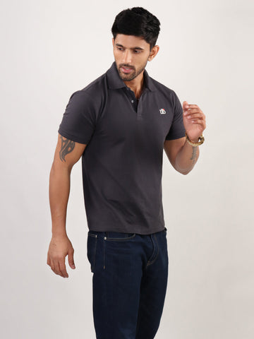 Charcoal Grey Polo Neck T-Shirt Men 