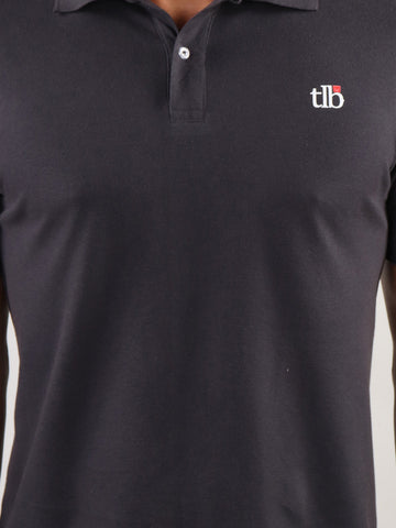 Men Charcoal Grey Polo Neck T-Shirt