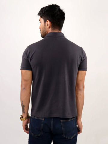 Men Polo Neck T-Shirt Charcoal Grey