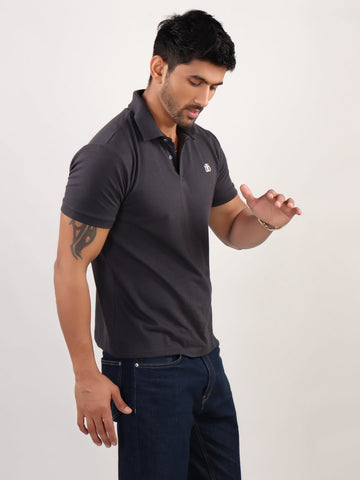 Charcoal Grey Polo Neck T-Shirt Men 