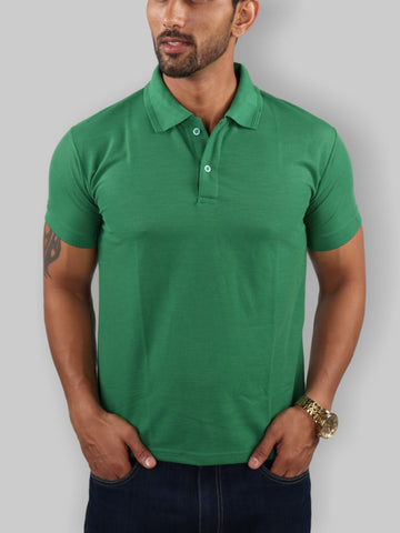 Men Dark Green Polo Neck T-Shirt