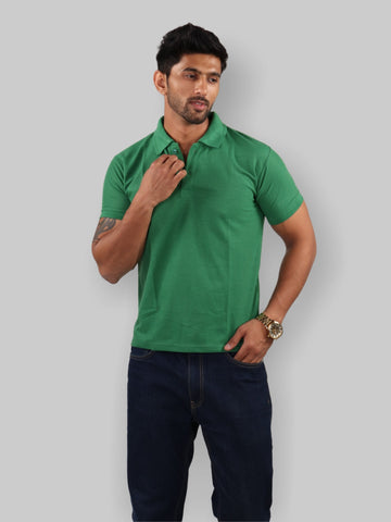 Men Dark Green Polo Neck T-Shirt