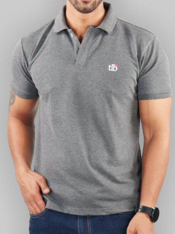 Men Dark Grey Polo Neck T-Shirt