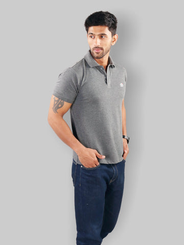 Dark Grey Polo Neck T-Shirt for Men 