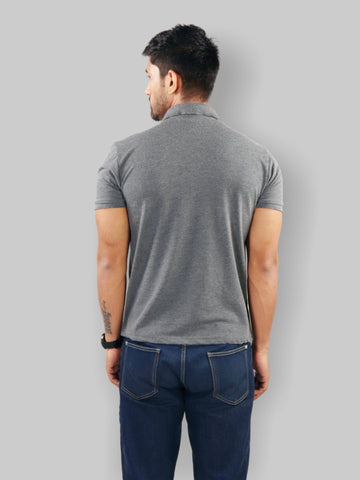 Men Polo Neck T-Shirt Dark Grey