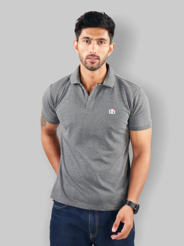 Dark Grey Polo Neck T-Shirt Men 