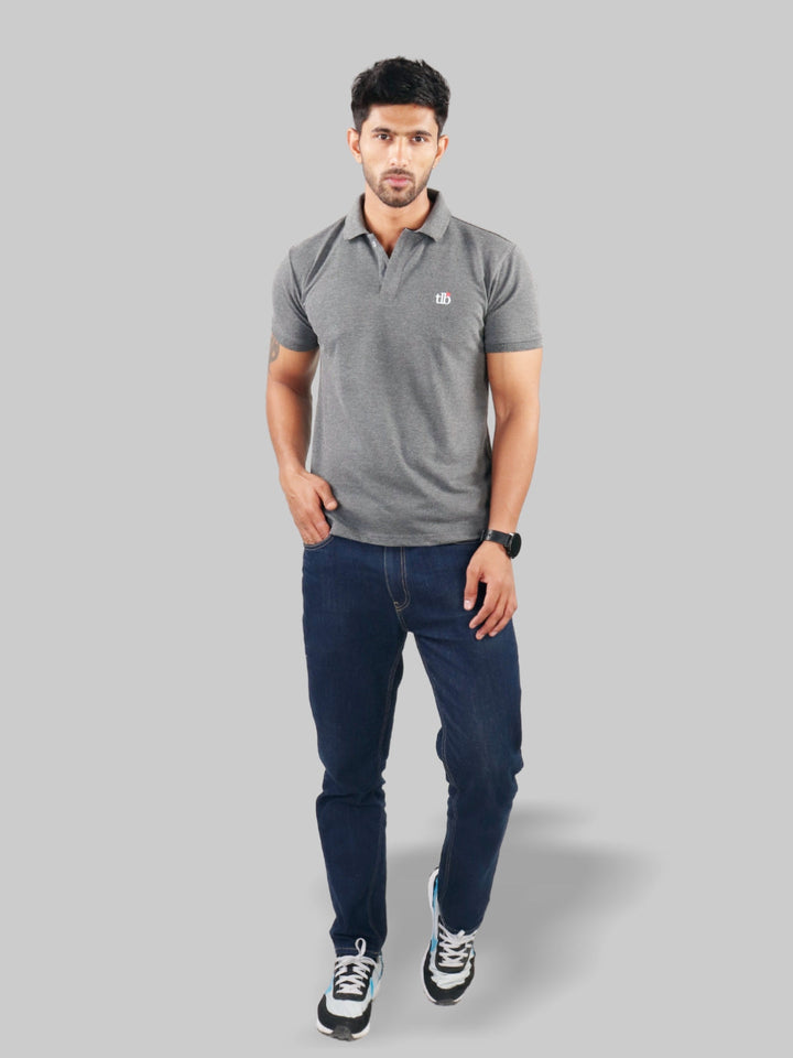 Dark Grey Polo Neck T-Shirt Men 