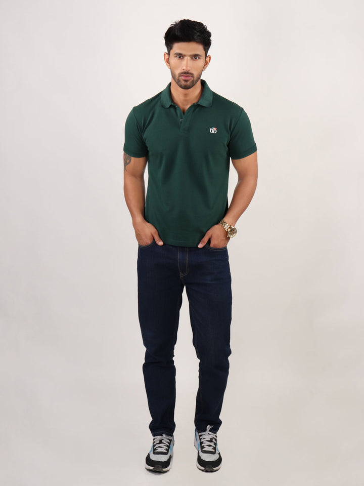 Men Green Polo Neck T-Shirt