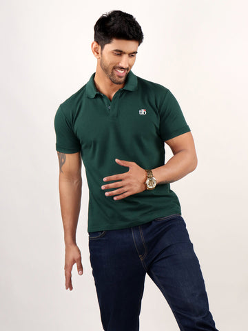 Men Emerald Green Polo Neck T-Shirt