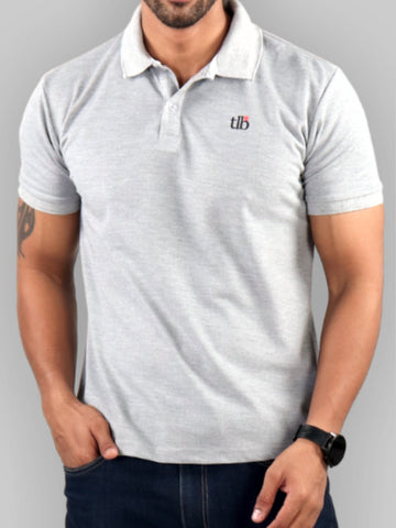 Men Light Grey Polo Neck T-Shirt