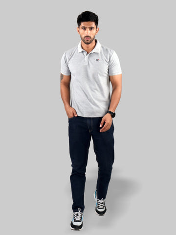 Men Light Grey Polo Neck T-Shirt 