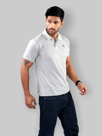 polo neck t shirt men light grey