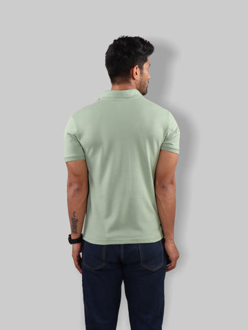 Men Mint Green Polo Neck T-Shirt Back Side