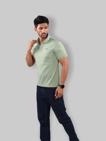 Men Mint Green Polo Neck T-Shirt Side look