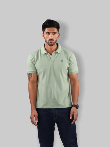 Men Mint Green Polo Neck T-Shirt Standing