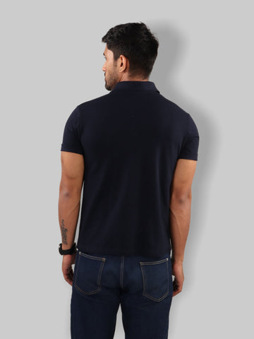 Navy Blue Polo Neck T-Shirt Men 