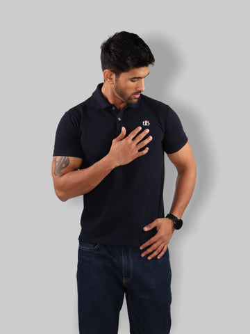 Men Navy Blue Polo Neck T-Shirt Online