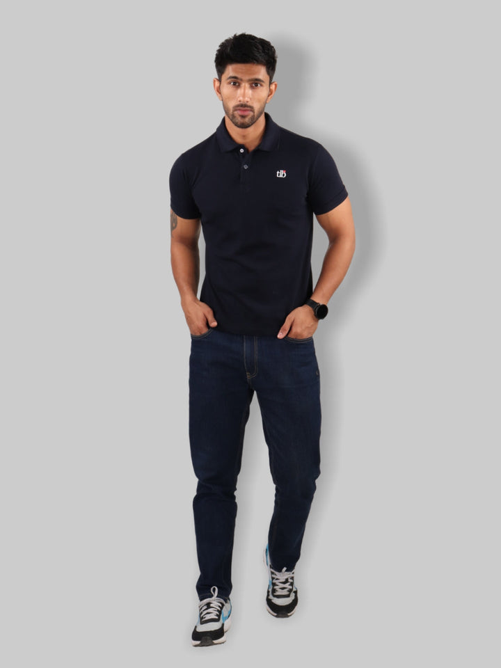 Buy Navy Blue Polo Neck T-Shirt for Men Online