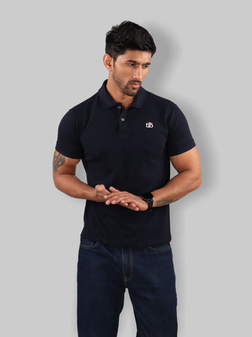 Men Polo Neck T-Shirt Navy Blue