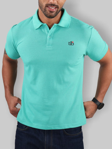 Men Ocean Blue Polo Neck T-Shirt