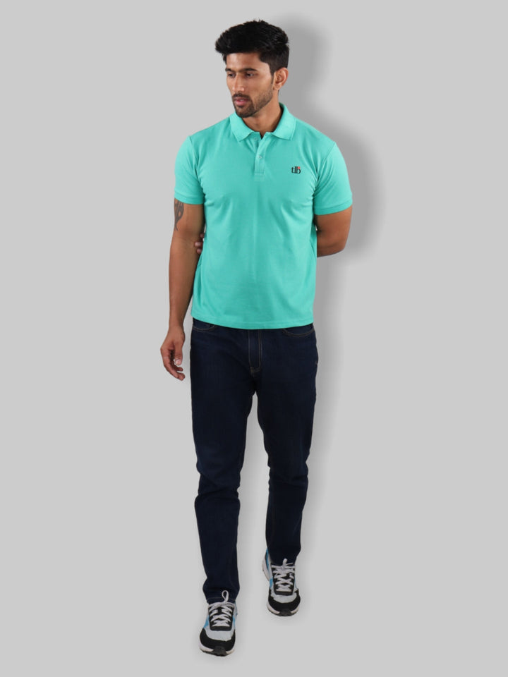 Ocean Blue Polo Neck T-Shirt Men 