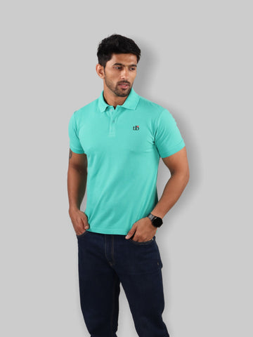 Ocean Blue Polo Neck T-Shirt Men 