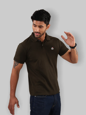 Men Olive Green Polo Neck T-Shirt