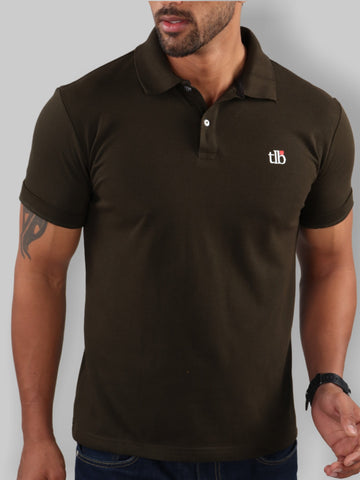 Olive Green Polo Neck T-Shirt for Men 